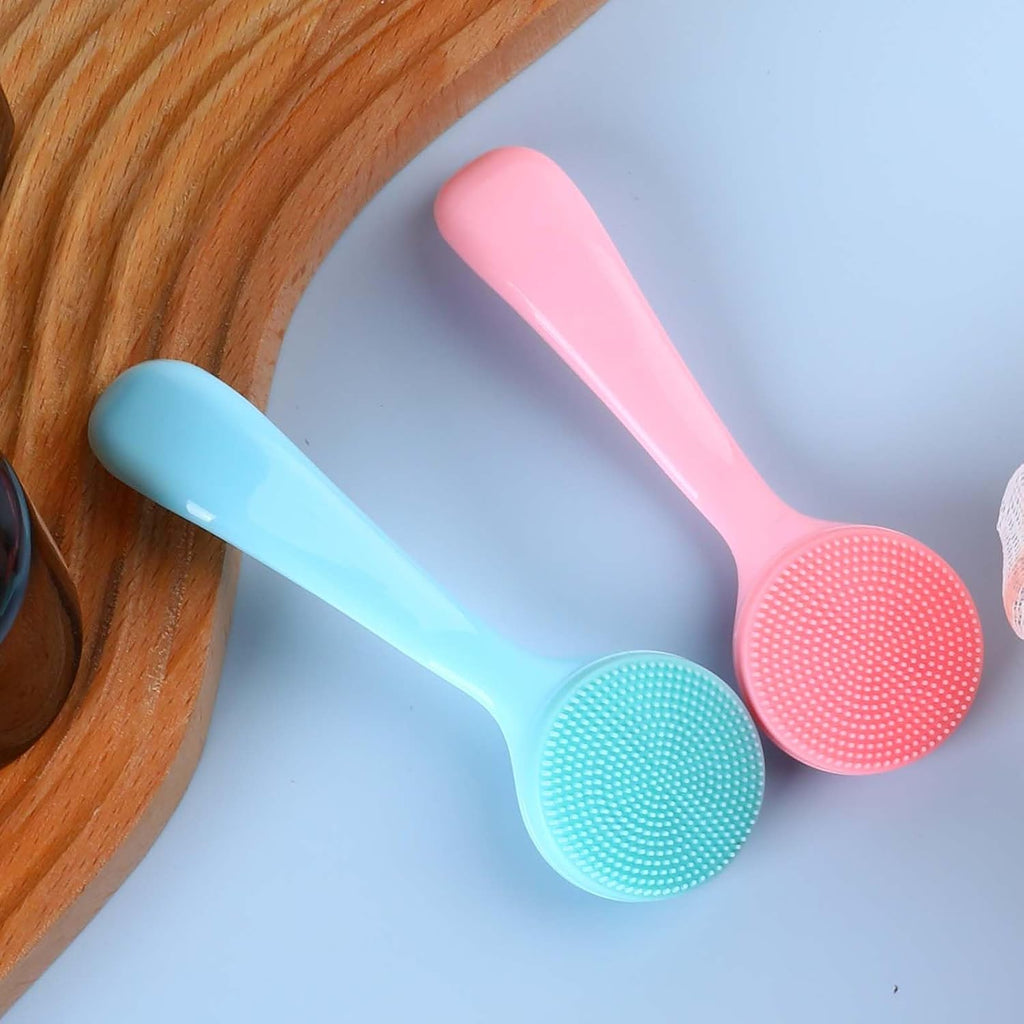 2 Pack Facial Cleansing Brush Silicone Soft Manual Face Massager Brush Skin Scrubbers Scrub Pads Deep Cleanser for Exfoliating Makeup Residues (Blue & Pink)