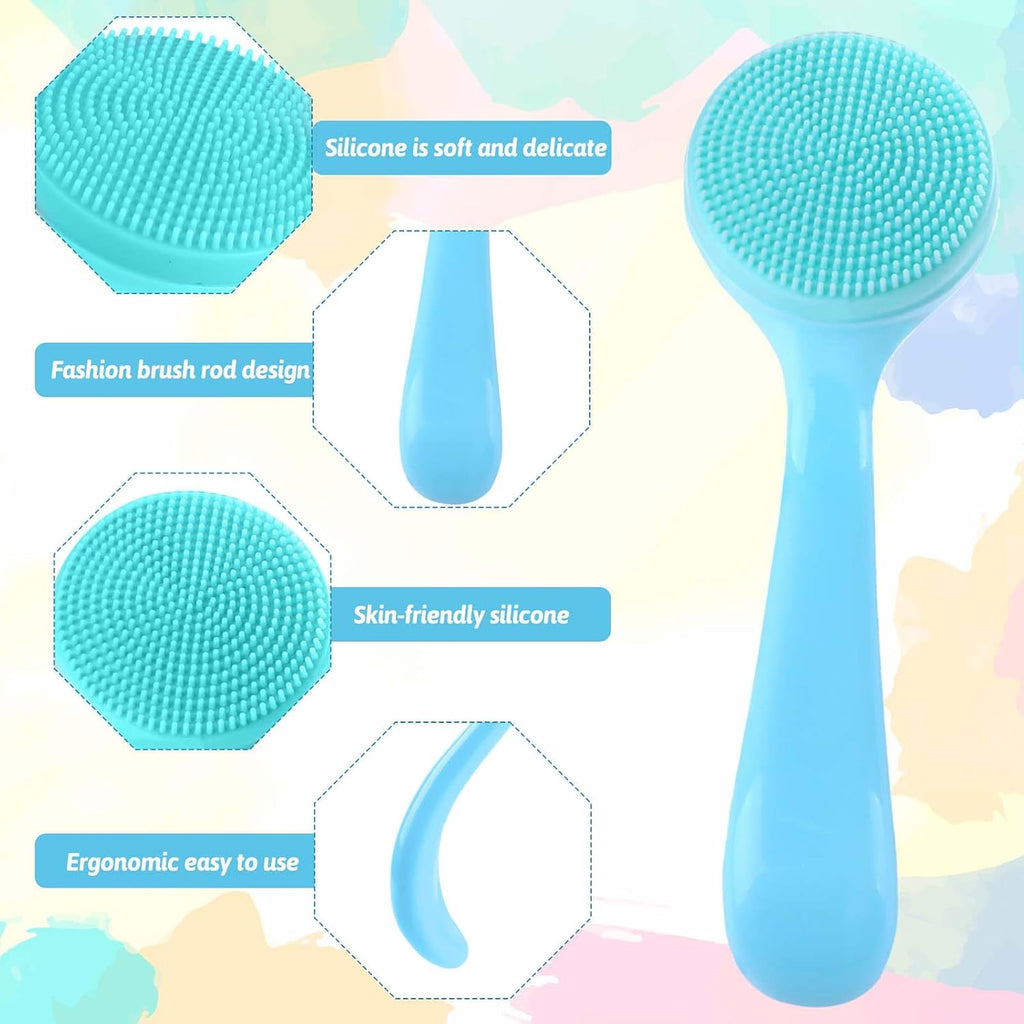 2 Pack Facial Cleansing Brush Silicone Soft Manual Face Massager Brush Skin Scrubbers Scrub Pads Deep Cleanser for Exfoliating Makeup Residues (Blue & Pink)