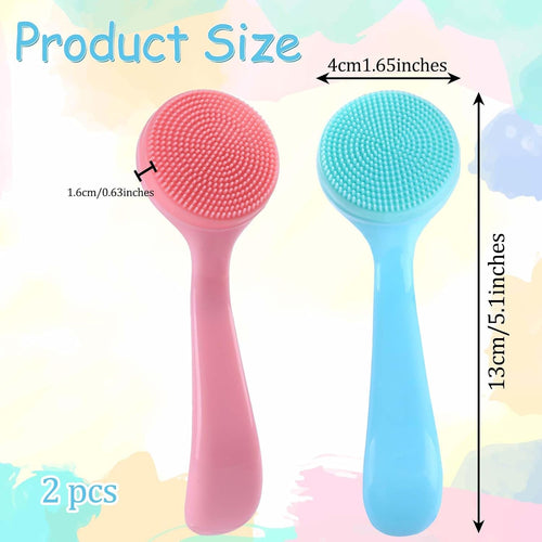 2 Pack Facial Cleansing Brush Silicone Soft Manual Face Massager Brush Skin Scrubbers Scrub Pads Deep Cleanser for Exfoliating Makeup Residues (Blue & Pink)