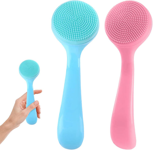 2 Pack Facial Cleansing Brush Silicone Soft Manual Face Massager Brush Skin Scrubbers Scrub Pads Deep Cleanser for Exfoliating Makeup Residues (Blue & Pink)