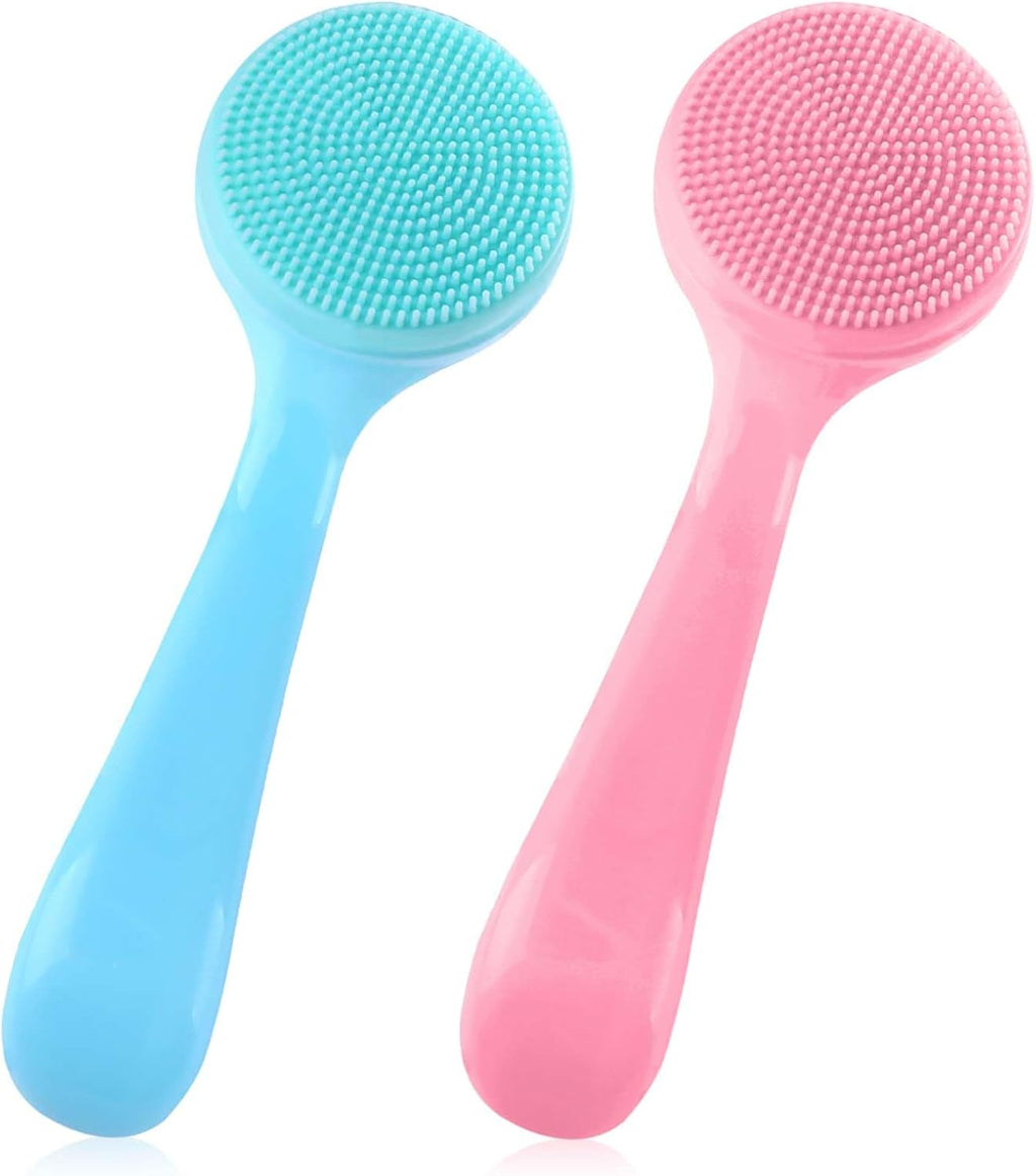 2 Pack Facial Cleansing Brush Silicone Soft Manual Face Massager Brush Skin Scrubbers Scrub Pads Deep Cleanser for Exfoliating Makeup Residues (Blue & Pink)
