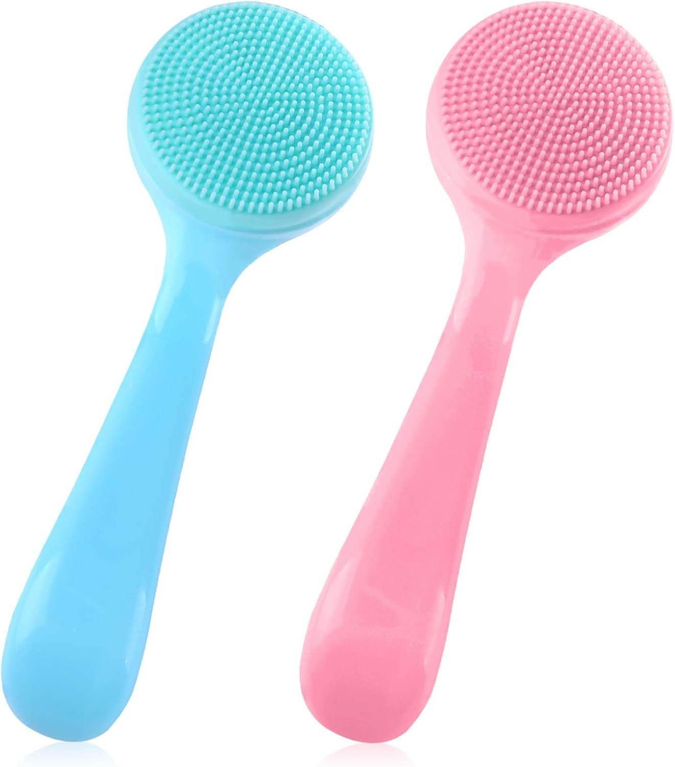2 Pack Facial Cleansing Brush Silicone Soft Manual Face Massager Brush Skin Scrubbers Scrub Pads Deep Cleanser for Exfoliating Makeup Residues (Blue & Pink)