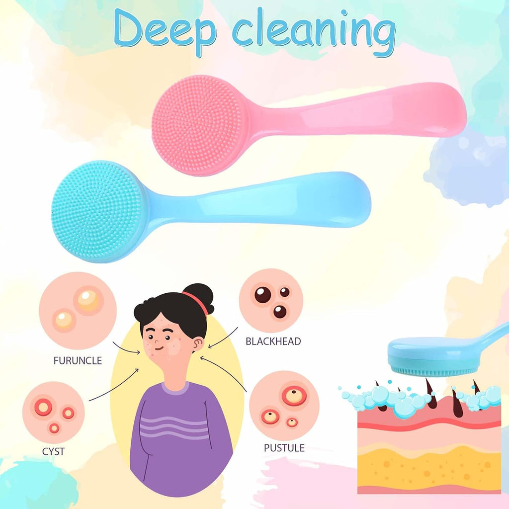 2 Pack Facial Cleansing Brush Silicone Soft Manual Face Massager Brush Skin Scrubbers Scrub Pads Deep Cleanser for Exfoliating Makeup Residues (Blue & Pink)